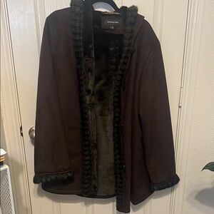 Jones New York Brown Coat with Faux Fur Trim